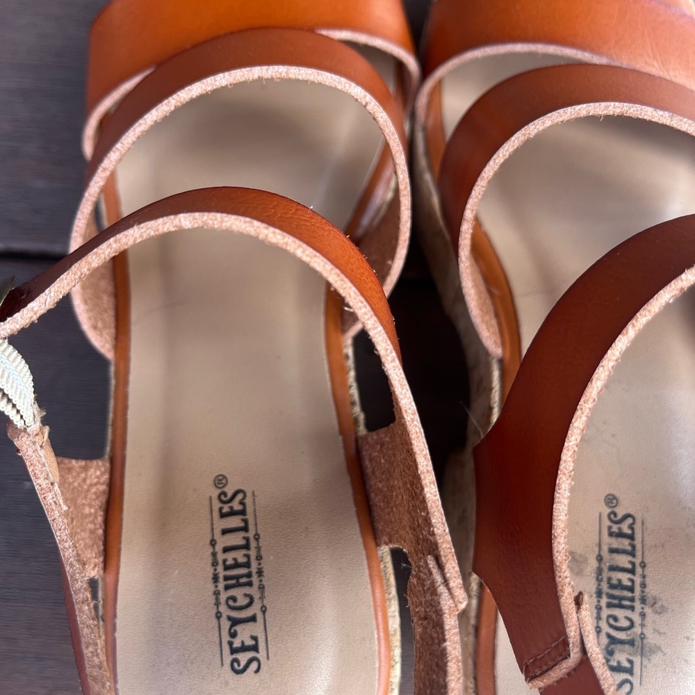 Seychelles Cognac Leather Strappy Cork Platform Sandals size 7 - Picture 7 of 8